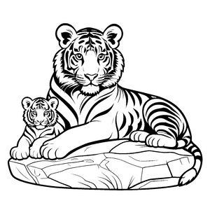 Verspielt kuschelndes Tigerbaby mit süßem Nachwuchs Malvorlage für abenteuerlustige Entdecker