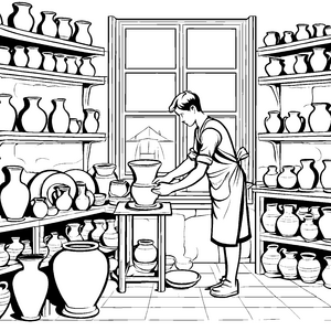 Sorgfältiger Töpfer mit faszinierenden Vasen Bastelmotiv für kleine Künstlermagier