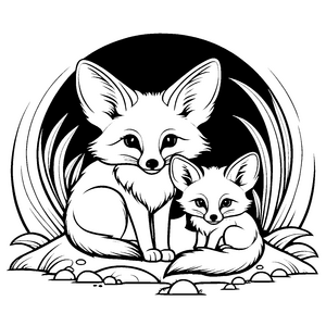 Zwei herzige Wüstenfuchs-Babys in gemütlicher Pose Ausmalbild für kreative Tierfreunde und kleine Entdecker