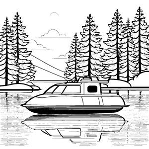 Schneebedeckter Wald mit Luftkissenboot Ausmalvorlage für kleine Naturforscher