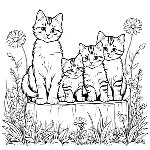 Mutterkatze mit ihren verspielten Kätzchen Malbild für neugierige Entdecker auf Samtpfoten
