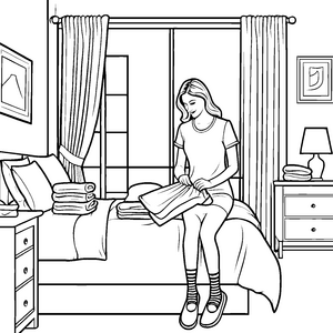 Gemütliche Lesestunde mit inspirierendem Buch Ausmalvorlage für aufmerksame Entdeckerinnen