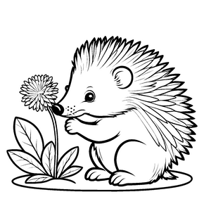 Neugieriges Stachelschwein-Baby mit duftender Blüte Malvorlage für kleine Entdecker voller Fantasie