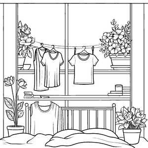 Bezaubernde Damen-T-Shirts im Wäschekorb Ausmalbild für fröhliche Farbentdecker