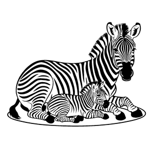Zartes Zebra mit seinem kuscheligen Fohlen Ausmalvorlage für kleine Tierentdecker