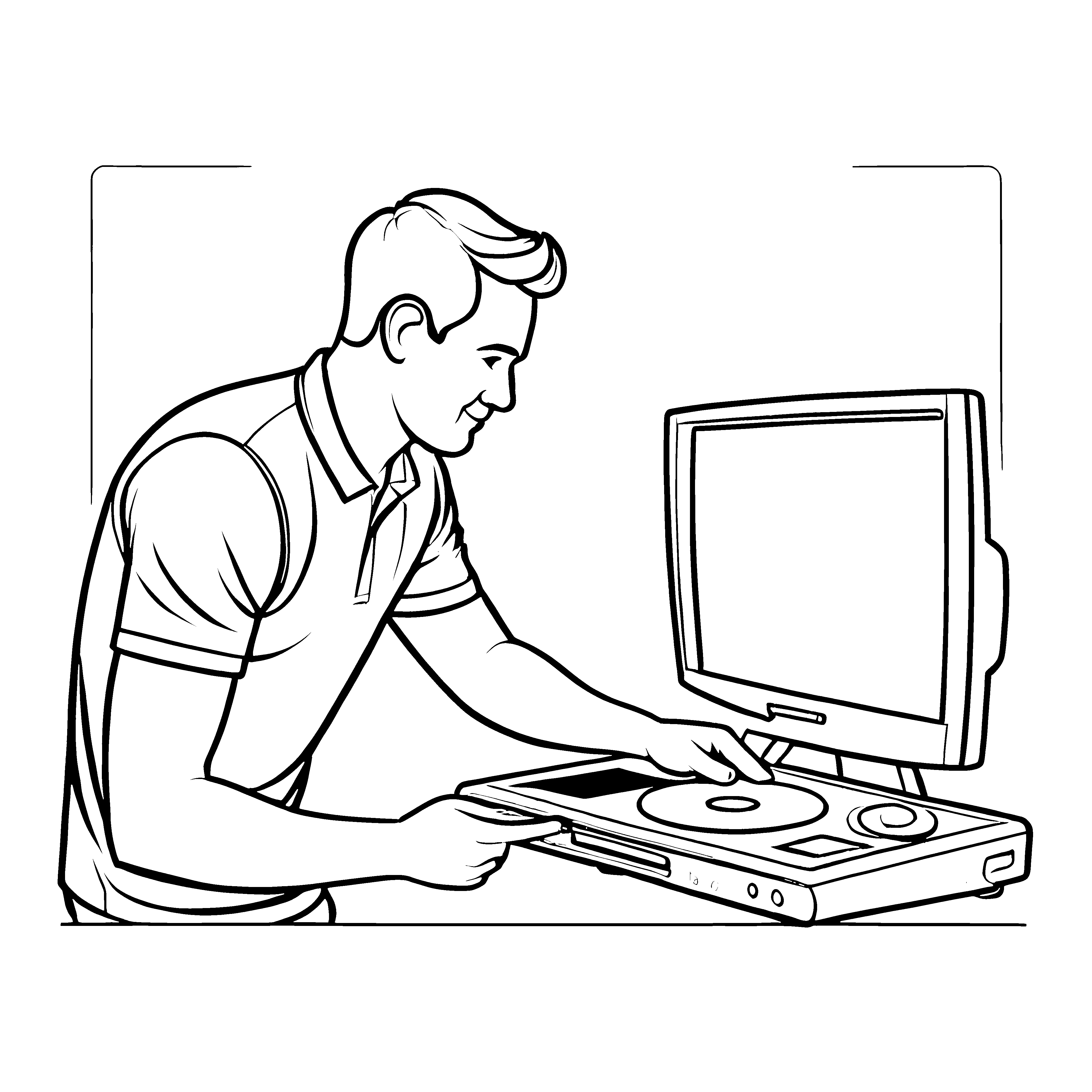 Interaktiver Mann mit DVD-Player Ausmalbild für kreative Köpfe