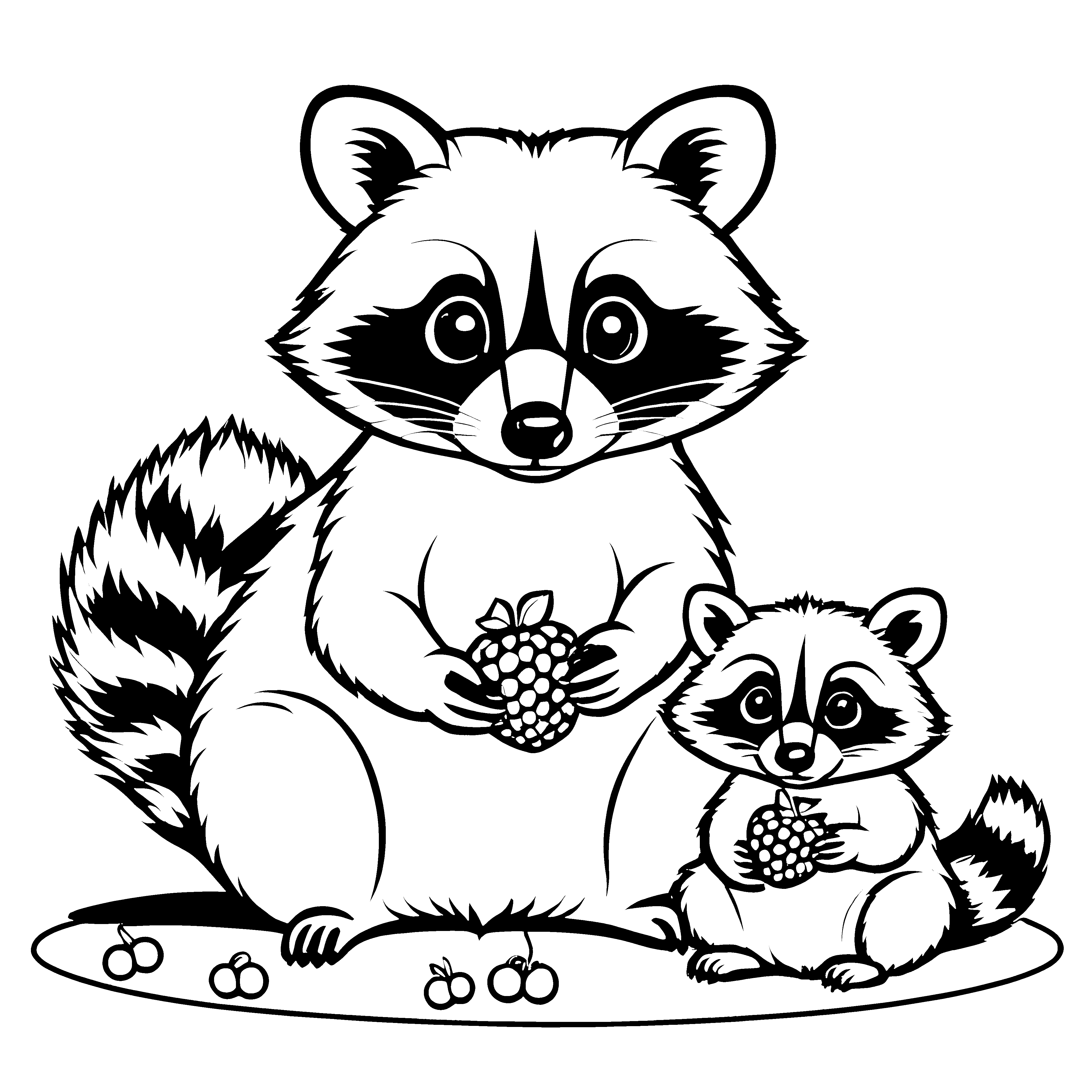 Süße Waschbär-Mama mit ihrem kleinen Schatz Malvorlage für neugierige Naturfreunde