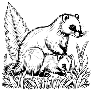 Zwei fröhliche Stinktier-Babys auf der Wiese Bastelmotiv für junge Tierliebhaber und kreative Entdecker