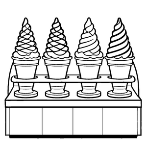 Sechs köstliche Eistüten auf dem Eiswagen Malvorlage für frohe Küchenschatzsucher