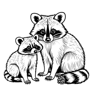 Kreative Waschbär-Babies unter funkelnden Sternen Ausmalmotiv für fantasievolle Tierliebhaber