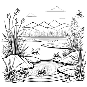 Bezaubernder Grillen am glitzernden Teich Malbild für kleine Wasserfans