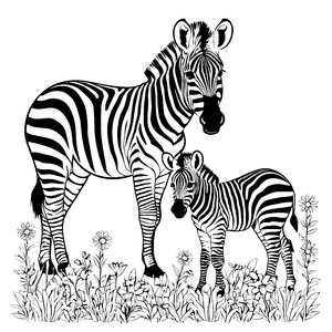 Elegantes Zebra mit fröhlichem Fohlen Ausmalbild für muntere Malabenteurer