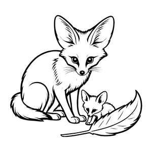 Bezaubernde Wüstenfuchs-Mama mit ihrem kleinen Schatz Ausmalvorlage für fantasievolle Künstler