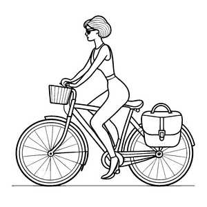 Schicke Frau auf dem Fahrrad mit Handtasche Ausmalbild für stilbewusste Abenteurer
