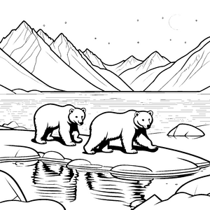 Zwei Eisbären am glitzernden Wasserlauf Malvorlage für kleine Entdecker mit großen Träumen