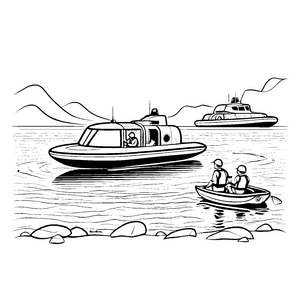 Schnelles Luftkissenboot mit begeistertem Fahrgast Ausmalbild für abenteuerliche Wasserfreunde