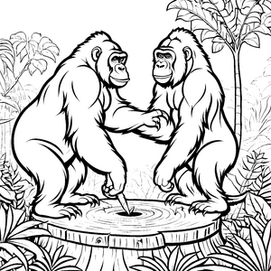 Bezaubernde Gorillas im freundschaftlichen Spiel Ausmalvorlage für fantasievolle Entdecker