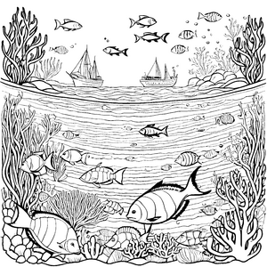 Faszinierender Thunfisch im bunten Unterwasserparadies Malvorlage für kleine Entdecker