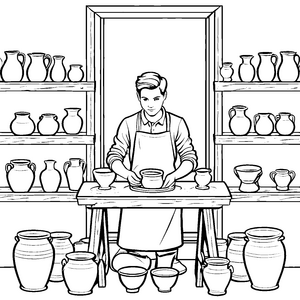 Fokussierter Töpfer bei der Gestaltung einzigartiger Schalen Ausmalbild für neugierige Kreativlinge