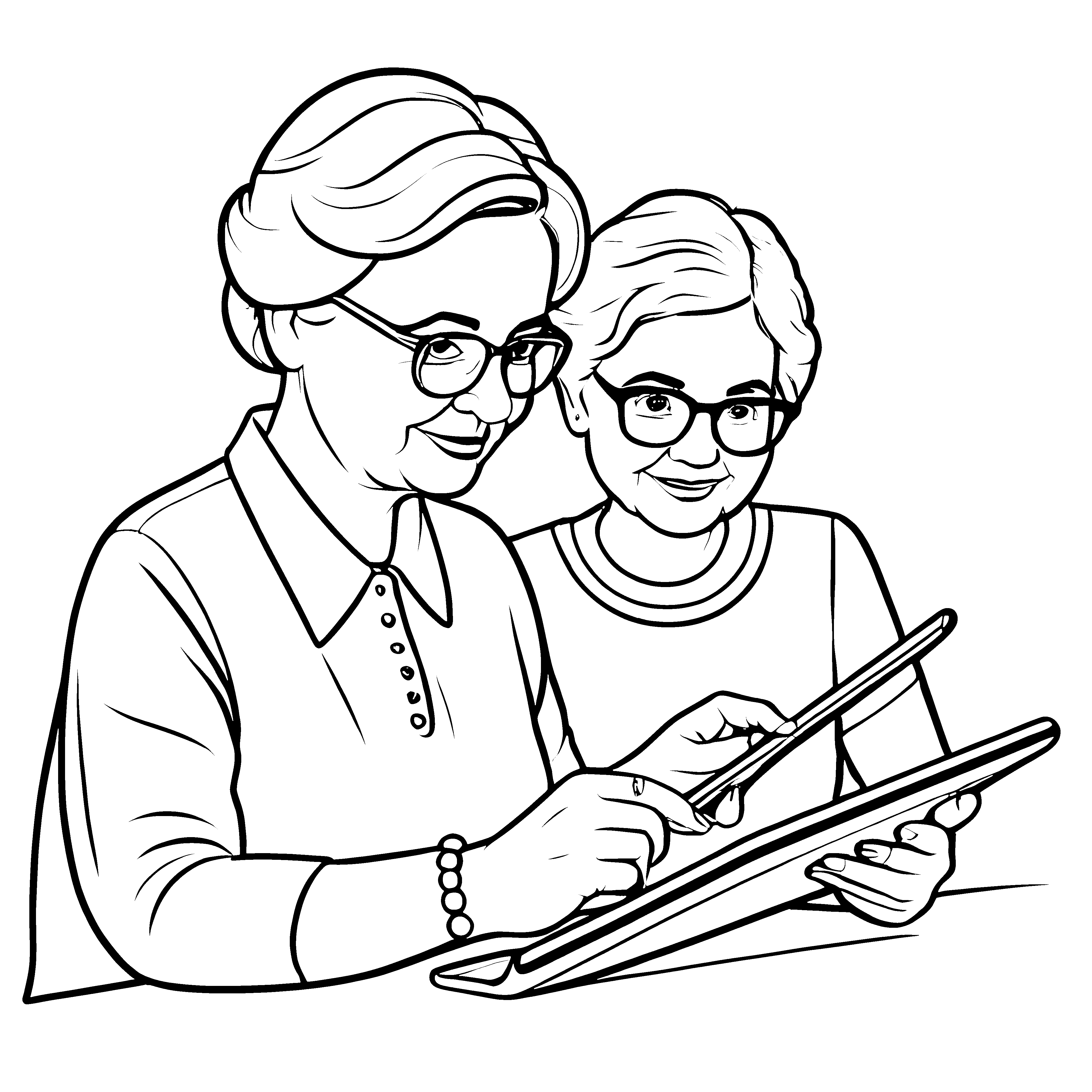 Bezauberndes Duo mit Tablet und stylus Ausmalbild für neugierige Techniker