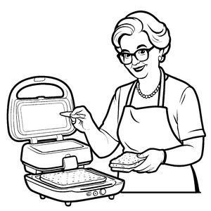 Bezaubernde Frau mit Sandwichmaker und Toast Malvorlage für kreative Köche