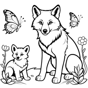 Zwei neugierige Wolfsbabys unter funkelnden Sternen Ausmalmotiv für kleine Traumreise-Künstler
