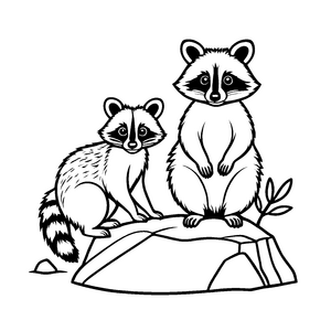Zwei süße Waschbär-Babys auf einem Felsen Bastelmotiv für abenteuerlustige kleine Entdecker