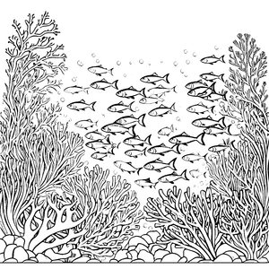 Lebendige Heringe in spritziger Unterwasserlandschaft Ausmalmotiv für abenteuerlustige Wasserentdecker