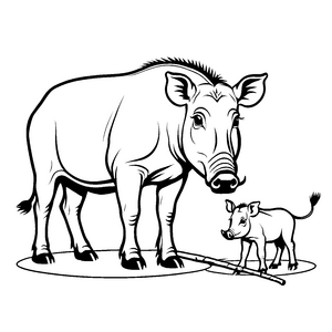 Verspieltes Warzenschwein mit seinem süßen Kitz Ausmalvorlage für neugierige kleine Entdecker