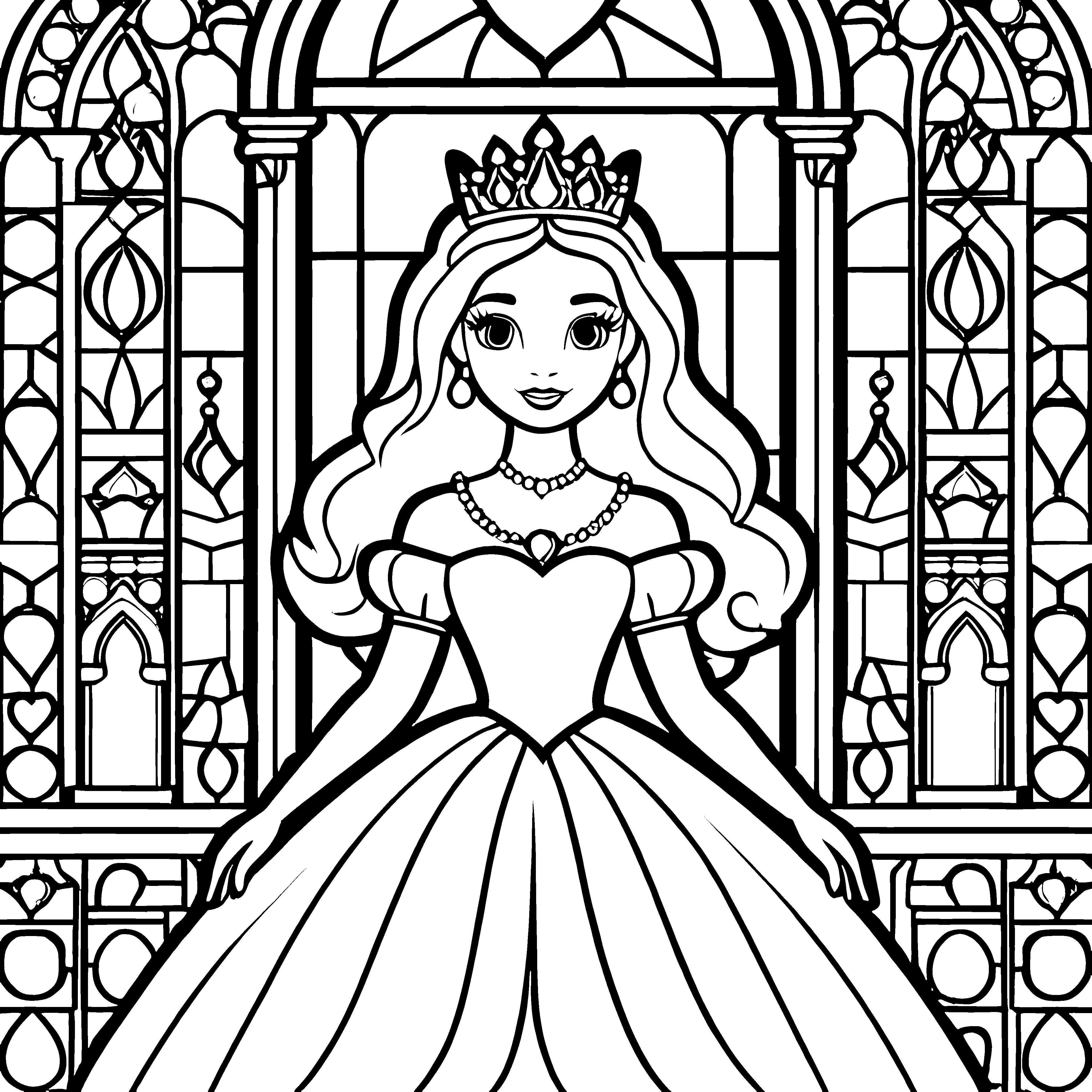 Prinzessin auf dem Schloss mit strahlender Tiara Ausmalbild für kleine Traumschöpfer
