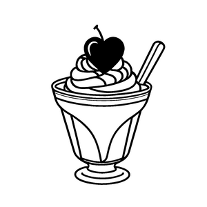 Nostalgischer Eisbecher mit schönem Herzen Ausmalmotiv für kleine Kreativköpfe auf süßer Entdeckungsreise