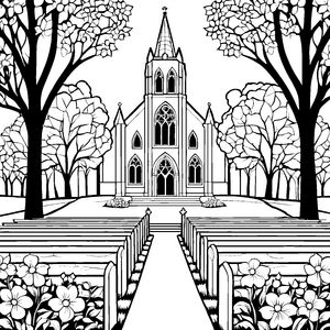 Ergreifende Kirche mit geheimnisvoller Atmosphäre Malvorlage für abenteuerlustige Entdecker
