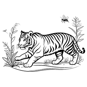Bezaubernde Tigerbabys im hohen Gras Ausmalmotiv für kleine Naturentdecker