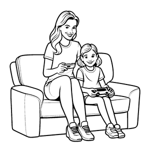 Begeisterte Duo-Action mit Videospiel-Controllern Ausmalvorlage für kleine Entertainment-Entdecker