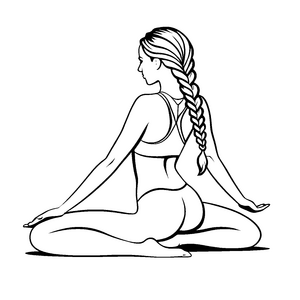 Meditative Frau mit elegantem Fischgrätenzopf in Yoga-Position Ausmalbild für ruhige Seelenkünstler