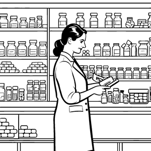 Äußerst neugierige Apothekerin zwischen bunten Heilkräutern Malvorlage für kleine Visionäre