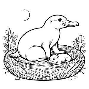 Entzückendes Schnabeltier-Baby in schützender Eierschale Ausmalbild für neugierige kleine Forscher und fantasievolle Träumer
