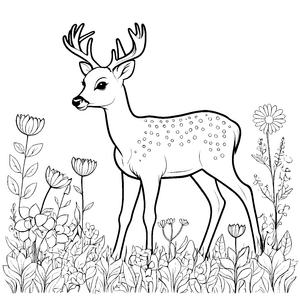 Majestätisches Riesenhirsch-Jungtier im Blumenmeer Malvorlage für junge Naturzauberer