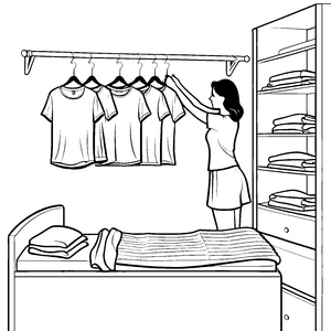Lebendige Auswahl an Damen-T-Shirts im Schrank Ausmalvorlage für fantasievolle Modedesignerinnen