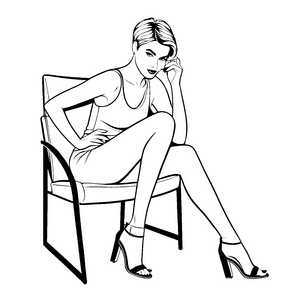Modische Frau in schickem Büro mit hohen Schuhen Ausmalbild für stilbewusste Trendsetter