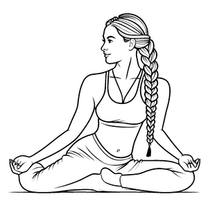 Beruhigende Yogafrau mit geflochtenem Zopf Ausmalvorlage für ruhige Seelen und kreative Entdecker