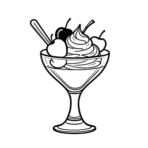 Bezaubernder Eisbecher mit frischen Früchten Ausmalbild für kleine Küchengestalter