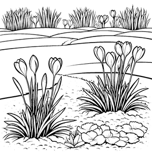 Kunstvolle Krokusse mit verspieltem Design Malvorlage für kleine Gartenkünstler mit großen Träumen