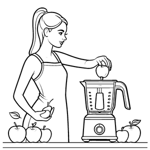 Fruchtiger Mixspaß mit Standmixer und Äpfeln Ausmalbild für kleine Küchenzauberer