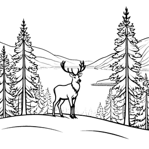 Impressionantes Rentier in verschneiter Winterlandschaft Malvorlage für neugierige Naturentdecker