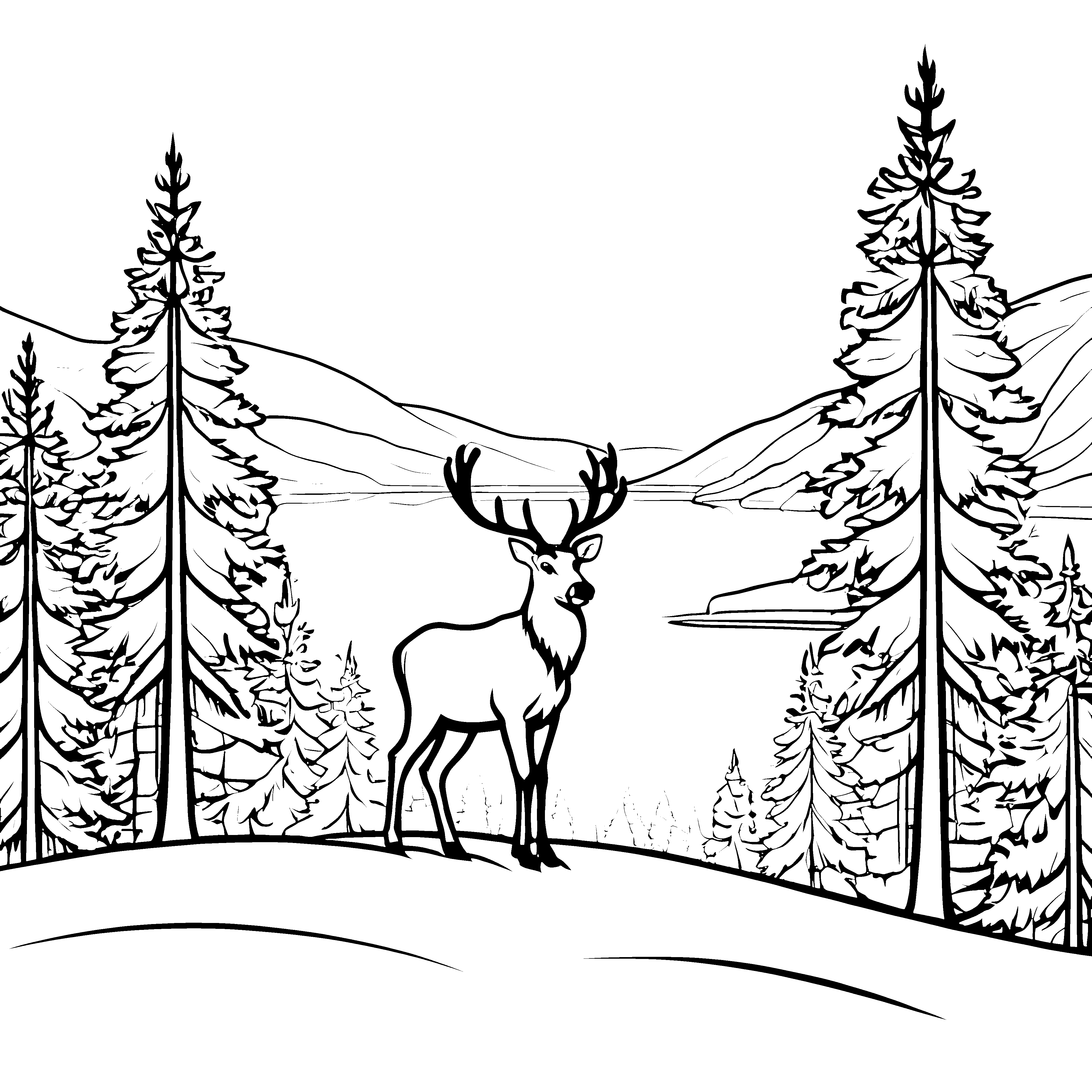 Impressionantes Rentier in verschneiter Winterlandschaft Malvorlage für neugierige Naturentdecker