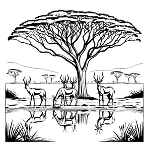 Bezaubernde Gazelle am schimmernden Wasser Bastelmotiv für kleine Naturentdecker