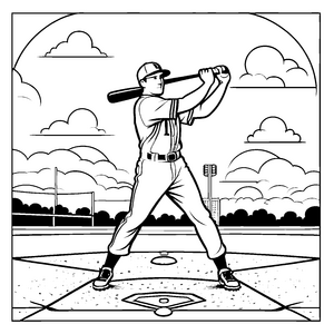 Spannender Baseballspieler am Home Plate mit Schläger Malvorlage für kleine Champions