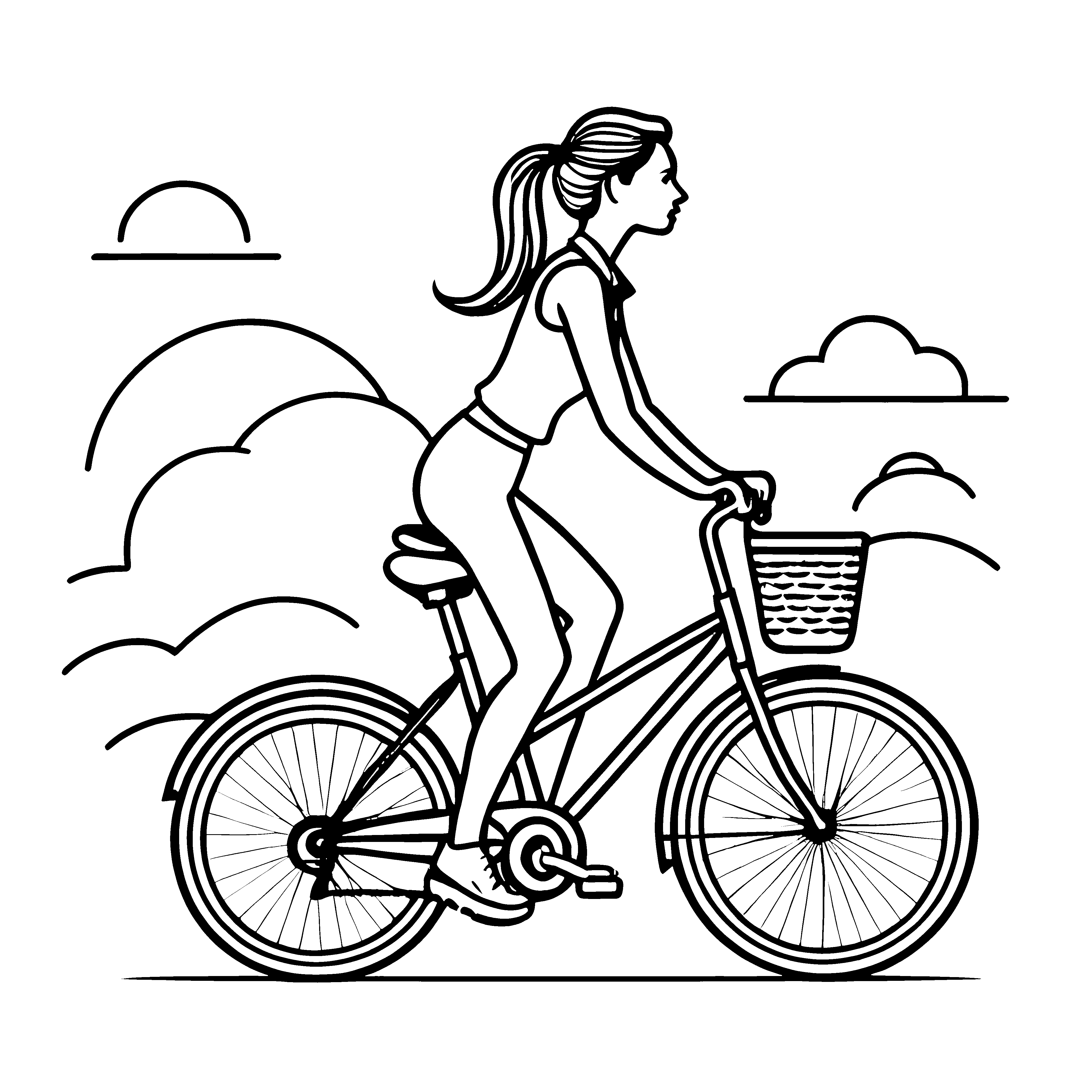 Fantastische Fahrt mit fliegender Dame auf dem Fahrrad Ausmalbild für neugierige Abenteurer