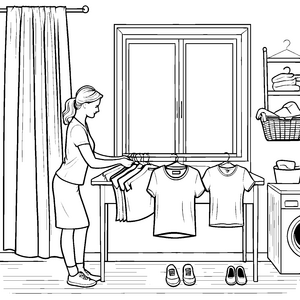 Charmante Frau beim Bügeln mehrerer Damen-T-Shirts Malvorlage für detailverliebte Künstler